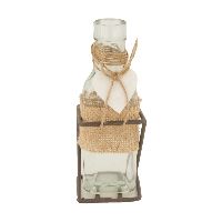 Glasflasche im Drahtkorb GRAUBRAUN  51019 mit Herz + Jute 6x6x16cm