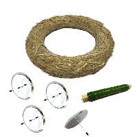 Adventskranz DIY Bastelset silber 4xKerzenhalter mit Dorn Ø30cm Strohkranz + Wickeldraht